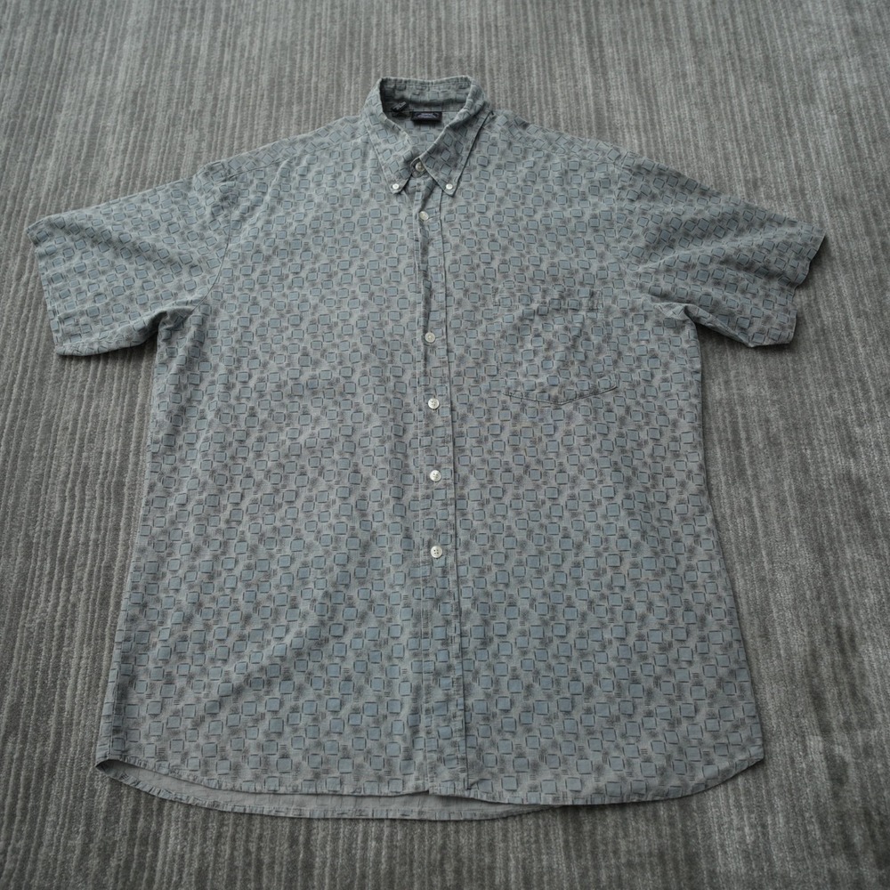 Maui Trading Co Shirt Men Button Down Short Sleeve Gray Blue Geometric Vtg XL - Picture 1 of 7